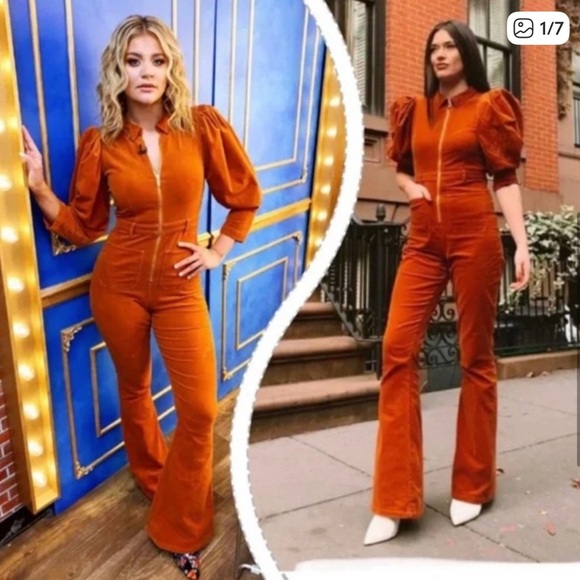 WE WORE WHAT | Rust corduroy 70s Jumpsuit High-rise in Autumnal - Picture 8 of 12
